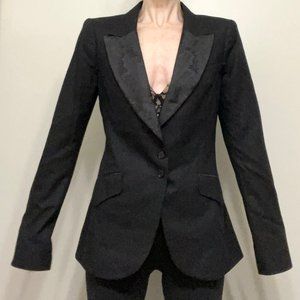 Norisol Ferrrari, black wool jacket with silk trim, size 4
